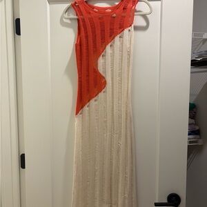 Micas Orange and Cream Sleeveless Dress